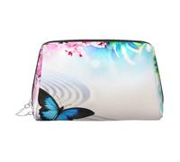 Zen Design - Trousse in pelle con stampa a farfalla, borsa per il trucco per borsetta con chiusura superiore a zip, elegante borsa da toilette, Argento, taglia unica