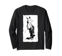 Zen Fox giapponese Sumi-e pittura a inchiostro arte minimalista Maglia a Manica
