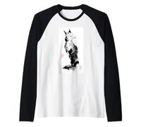 Zen Fox giapponese Sumi-e pittura a inchiostro arte minimalista Maglia con Maniche Raglan