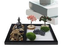 Zen Garden Desk, Miniature Japanese, Sand Garden Crafts Kit, 8.47x6.9x0.59 Inches, Tabletop Meditation Décor with Rakes And Stones for Workplace, Study Room And Home Relaxation