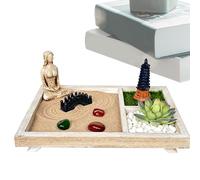 Zen Garden Desk, Miniature Japanese, Sand Garden Crafts Kit, 8.47x6.9x0.59 Inches, Tabletop Meditation Décor with Rakes And Stones for Workplace, Study Room And Home Relaxation