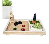 Zen Garden, Desk Sand Meditation Kit, 8.47x6.9x0.59 Inches, Miniature Accent, Calming Relaxation Craft, Meditations for Business, Study Room, Workplace, Home, Wooden