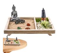 Zen Garden, Desk Sand Meditation Kit, 8.47x6.9x0.59 Inches, Miniature Accent, Calming Relaxation Craft, Meditations for Business, Study Room, Workplace, Home, Wooden