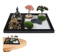 Zen Garden, Desk Sand Meditation Kit, 8.47x6.9x0.59 Inches, Miniature Accent, Calming Relaxation Craft, Meditations for Business, Study Room, Workplace, Home, Wooden