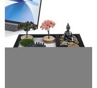 Zen Garden for Desk, Miniature Japanese Sand Garden Kit, Table Meditation Decoration, Artistic Crafts, for Business, Workplace, Study Room, Home, 8.47x6.9x0.59 Inches