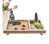 Zen Garden for Desk, Miniature Japanese Sand Garden Kit, Table Meditation Decoration, Artistic Crafts, for Business, Workplace, Study Room, Home, 8.47x6.9x0.59 Inches