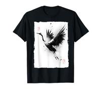 Zen giapponese Gru Tsuru Vintage Sumi-e Pittura Regalo Maglietta