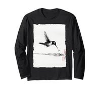 Zen Hummingbird giapponese Sumi-e pittura a inchiostro vintage Maglia a Manica