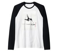 Zen Hummingbird giapponese Sumi-e pittura a inchiostro vintage Maglia con Maniche Raglan