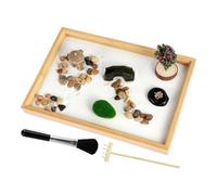 Zen - Kit da giardino fai da te, giardino di sabbia Zen, per ufficio, vassoio di sabbia in legno, tavolo da giardino Zen, strumento per rastrello con 3 sacchetti di sabbia per la decorazione