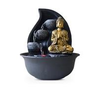 Zen Light - Fontana da interno Praya, con pompa e illuminazione a LED, in resina, oro