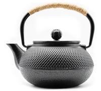 Zen Minded Teiera tradizionale giapponese Tetsubin in ghisa con manico in corda e filtro in acciaio inox, per tè verde e nero, caffè e infusi, motivo Arare nero, 650 ml