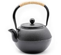 Zen Minded Teiera tradizionale giapponese Tetsubin in ghisa con manico in corda e filtro in acciaio inox per tè verde e nero, caffè e infusi, motivo arare nero - 1,2 l