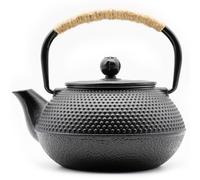 Zen Minded Teiera tradizionale giapponese Tetsubin in ghisa con manico in corda e filtro in acciaio inox, per tè verde e nero, caffè e infusi, motivo Arare nero, 800 ml