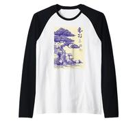 Zen Panda Art Man con Panda Giapponese Scena Vintage Maglia con Maniche Raglan