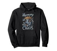 Zen Samurai Cat Harmony in Chaos con cappello di paglia giapponese Felpa con Cappuccio