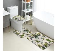 Zen - Set di 3 tappetini da bagno con pietre di fiume tranquillo, erba verde, assorbente, antiscivolo, a forma di U, lavabile, in memory foam, ad asciugatura rapida, naturale serenità ad asciugatura