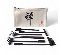 ZEN&TAO Set di sei attrezzi da giardino zen in miniatura giapponese, design elegante, facile da pulire, senza muffa, robusto e funzionale, perfetto per mini giardino zen fai da te (nero (con