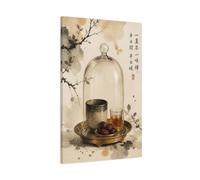 Zen Tea Still Life Canvas Print Wall Art - Dining Room Decor, Breakfast Nook 24×36 inch (60×90 cm) - Vertical / 1.25 inch (3 cm)