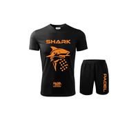 Zena divisa padel T-SHIRT E PANTALONCINO - uomo abbigliamento completo - kit tecnico pantaloncini con tasche - paddle completino cool dry - paddel made italy shark (XL, NERO/ARANCIO)