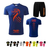 ZENA Kit Completo Padel Uomo composto da Maglia Tecnica Elasticizzata Traspirante Dry Fit e pantaloncini uomo con tasche. Tinta Unita con Disegno Cobra Made in Italy (XL, Blu/Arancione)