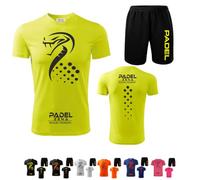 ZENA Kit Completo Padel Uomo composto da Maglia Tecnica Elasticizzata Traspirante Dry Fit e pantaloncini uomo con tasche. Tinta Unita con Disegno Cobra Made in Italy (XXL, Giallo/Nero)