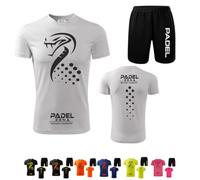ZENA Kit Completo Padel Uomo composto da Maglia Tecnica Elasticizzata Traspirante Dry Fit e pantaloncini uomo con tasche. Tinta Unita con Disegno Cobra MAde in Italy (M, Bianco/Nero)