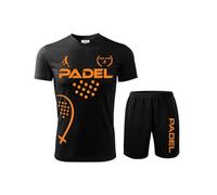 ZENA Padel Kit Maglia Personalizzabile e Calzoncini | Fluo t-Shirt Paddle World Smash Tennis | Vari Colori | Dalla S alla XXL | PADEL1 (Nero/Arancio, XL)