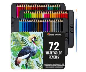 Zenacolor 72 Matite acquerellabili Pennello e Astuccio per Disegno in Metallo Scatola di Matite Colorate - Solubili, Unici e Vari, colori per adulti e bambini