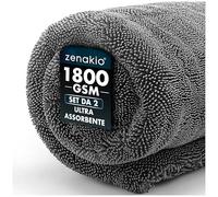ZENAKIO Set da 2 Panni Microfibra Auto - 40x40 cm + 50x80 cm - 1800 g/m² Panno Microfibra per Auto Ultra Assorbente