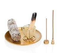 ZenBless Bruciatore di incenso 4 in 1, porta incenso Palo Santo, porta salvia, porta incenso per bastoncini di incenso/bobina/coni, 14 cm, in ottone, per meditazione e yoga