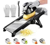 Zencantorous Mandolina per Verdure Regolabile, Mandolina Affettatrice Professionale in Acciaio Inox, Taglia e Affetta Verdure Regolabile, con 1 Spazzola di Pulizia e 1 Guanti di Sicurezza