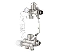 zencQ Set di Regolazione a Valore Fisso per Riscaldamento a Pavimento, Senza Pompa - Gruppo Miscelatore Termostatico 1”, Valvola Miscelatrice con Testa 20-60°C per Collettore/Caldaia, Ottone