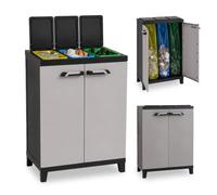 Zendea Armadio Raccolta Differenziata da Interno ed Esterno in Plastica con 2 Ante e 3 Scomparti - Mobiletto per Rifiuti 53L, Salvaspazio per Cucina, Garage, Balcone e Terrazzo