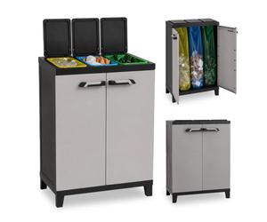 Zendea Armadio Raccolta Differenziata da Interno ed Esterno in Plastica con 2 Ante e 3 Scomparti - Mobiletto per Rifiuti 53L, Salvaspazio per Cucina, Garage, Balcone e Terrazzo