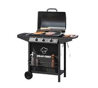 Zendea Barbecue a Gas 3 Fuochi Thomas - BBQ da Esterno in Acciaio Nero con Griglia Inox, Termometro, Cappa, Accensione Piezoelettrica e Ruote, Barbecue a Gas Esterno Compatto e Potente
