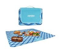 Zendea Coperta da Picnic Impermeabile 200x200 cm - Resistente alla Sabbia, Design Elegante a Quadretti Blu e Bianco, Ideale per Matrimonio, Spiaggia, Parco, Campeggio