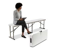 Zendea - Panca Richiudibile Bianca 180 cm Struttura in Acciaio Resistente fino a 150 kg per Interno ed Esterno, Ideale come Panca da Giardino o da Picnic, Pieghevole e Facile da Trasportare