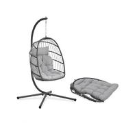 Zendea - Poltrona Sospesa da Giardino e Interno Richiudibile - Altalena a Uovo con Cuscini Imbottiti - Struttura in Acciaio Zincato e Effetto Rattan - Portata 160 kg - Grigio - 100x95x192 cm