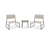 Zendea Salotto da Giardino Esterno Cannes - Set Tavolo e Sedie da Esterno in Acciaio Marrone Scuro con Poltrone in Textilene Beige e Tavolo Quadrato in Vetro Temperato, Set Giardino Esterno Compatto