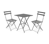 Zendea Salotto da Giardino Esterno Koby Double - Set Tavolo e Sedie da Esterno Pieghevoli in Metallo Antracite, 2 Sedie Ergonomiche e Tavolo Multifunzionale, Design Compatto e Resistente