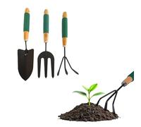 Zendea Set 3 Utensili da Giardino con Rastrello per Raccogliere Foglie, Una Forchetta per Trapiantare Fiori e Spade per Scavare il Terreno - Realizzati in Materiali Resistenti e Manico Ergonomico