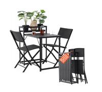 Zendea - Set Tavolo da Giardino Pieghevole con 2 Sedie Salvaspazio in Acciaio Verniciato e Polipropilene, con Portabottiglie Integrato, Ideale per Balcone e Terrazza
