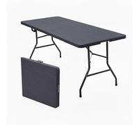 Zendea - - Tavolo Pieghevole Clori Nero Effetto Rattan 180×70×74 cm per Esterno e Interno, Tavolo da Pranzo Portatile con Chiusura a Valigia, Struttura Robusta da 120 kg