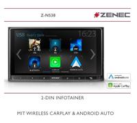 ZENEC Z-N538-2 Din Autoradio, Infotainer, Sistema multimediale con touchscreen da 17,1 cm / 6,75", DAB+, Media Center con Wireless Android Auto/Apple CarPlay per auto, camper