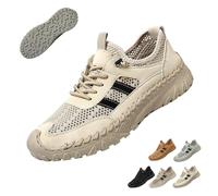 Zenfaze Orthopedic Shoes for Men, Arch Support, Breathable Mesh Upper with Elastic Lace, Slip-Resistant Slip-On Design (Beige,41)