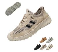 Zenfaze Orthopedic Shoes for Men, Arch Support, Breathable Mesh Upper with Elastic Lace, Slip-Resistant Slip-On Design (Khaki,46)