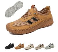 Zenfaze Orthopedic Shoes for Men,Men's Slip-On Orthopedic Leather Hiking Shoes,ArchSupport,Breathable Mesh Elastic Laces (Brown,38)