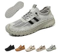 Zenfaze Orthopedic Shoes for Men,Men's Slip-On Orthopedic Leather Hiking Shoes,ArchSupport,Breathable Mesh Elastic Laces (Gray,45)