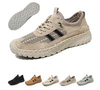Zenfaze Orthopedic Shoes for Men,Men's Slip-On Orthopedic Leather Hiking Shoes,ArchSupport,Breathable Mesh Elastic Laces (Khaki,41)